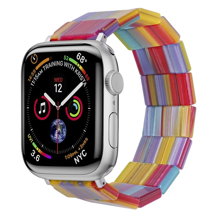 Für Apple Watch Series 10 42mm / 9 8 7 41mm / SE (2023) SE (2022) SE 6 5 4 40mm / 3 2 1 38mm Resin Blocks Strap - Regenbogen