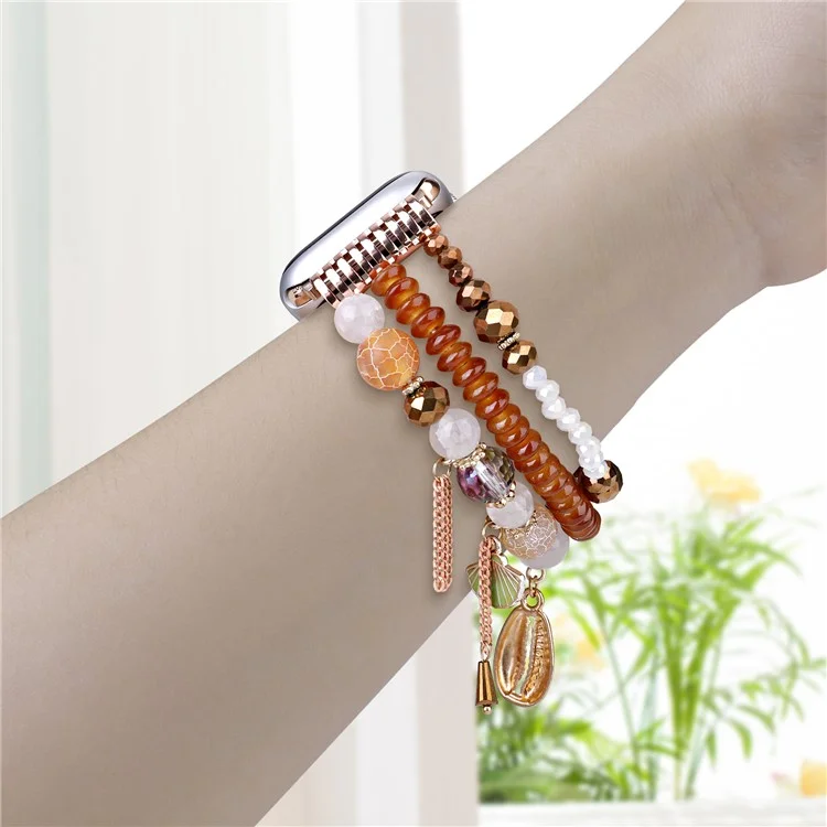 Para Apple Watch Serie 10 42mm / 9 8 7 41mm / SE (2023) SE (2022) SE 6 5 4 40mm / 3 2 1 38mm Shell Beads Bands Three Rows - Marrón
