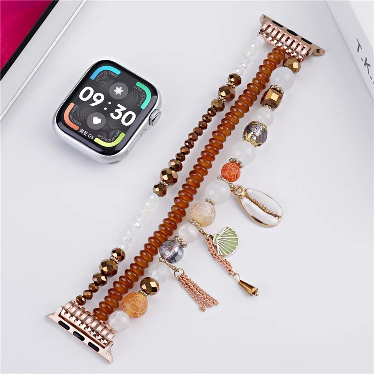 Para Apple Watch Serie 10 42mm / 9 8 7 41mm / SE (2023) SE (2022) SE 6 5 4 40mm / 3 2 1 38mm Shell Beads Bands Three Rows - Marrón