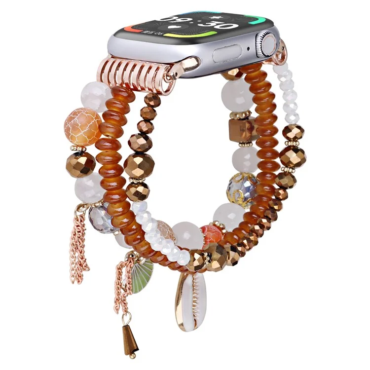 Para Apple Watch 10 46mm / Ultra 2 / Ultra 49mm / 9 8 7 45mm / SE (2023) SE (2022) SE 6 5 4 44mm / 3 2 1 42mm Cáscara de Cuentas Bandas Tres Filas - Marrón
