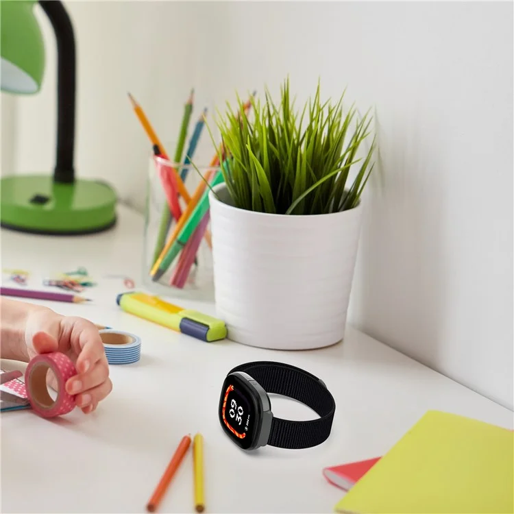 For Fitbit Ace LTE Children Watch Watchband Round Tail Braided Nylon Wrist Strap - Pink