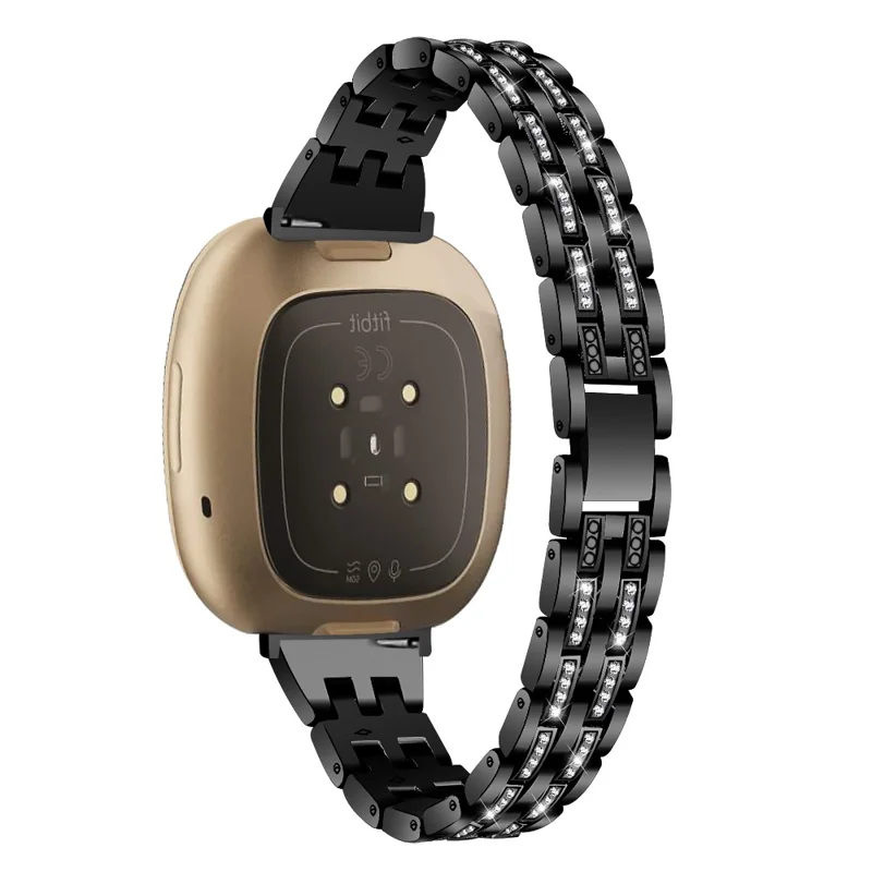 Pulseira de Relógio com Decoração de Strass de Liga de Zinco para Fitbit Sense / Fitbit Versa 3 - Preto