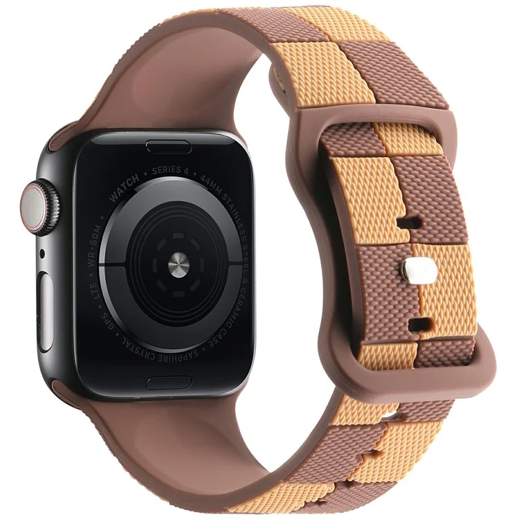 Para Apple Watch Series 10 42mm / 9 8 7 41mm / SE (2023) SE (2022) SE 6 5 4 40mm / 3 2 1 38mm Pulsera de silicona a cuadros - Marrón