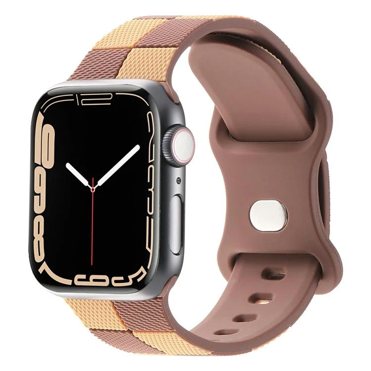 Para Apple Watch Series 10 42mm / 9 8 7 41mm / SE (2023) SE (2022) SE 6 5 4 40mm / 3 2 1 38mm Pulsera de silicona a cuadros - Marrón