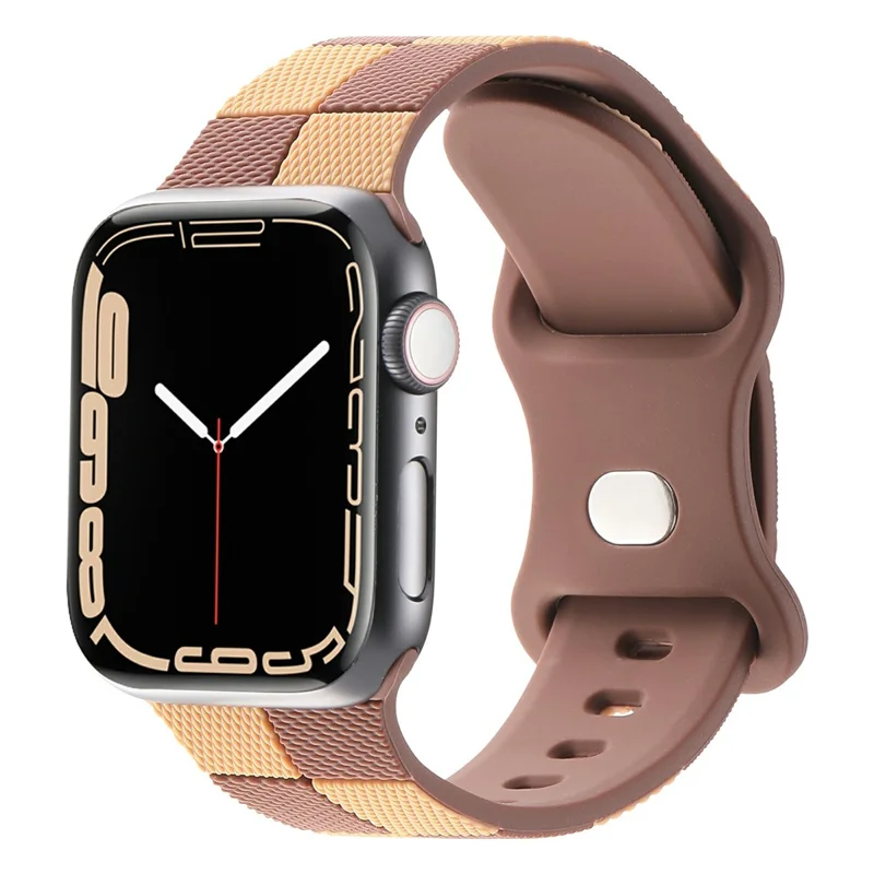 For Apple Watch 10 46mm / Ultra 2 / Ultra 49mm / 9 8 7 45mm / SE (2023) SE (2022) SE 6 5 4 44mm / 3 2 1 42mm Checkerboard Silicone Band - Brown