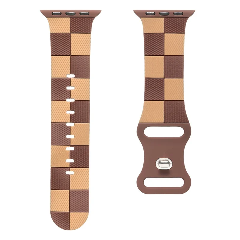For Apple Watch 10 46mm / Ultra 2 / Ultra 49mm / 9 8 7 45mm / SE (2023) SE (2022) SE 6 5 4 44mm / 3 2 1 42mm Checkerboard Silicone Band - Brown