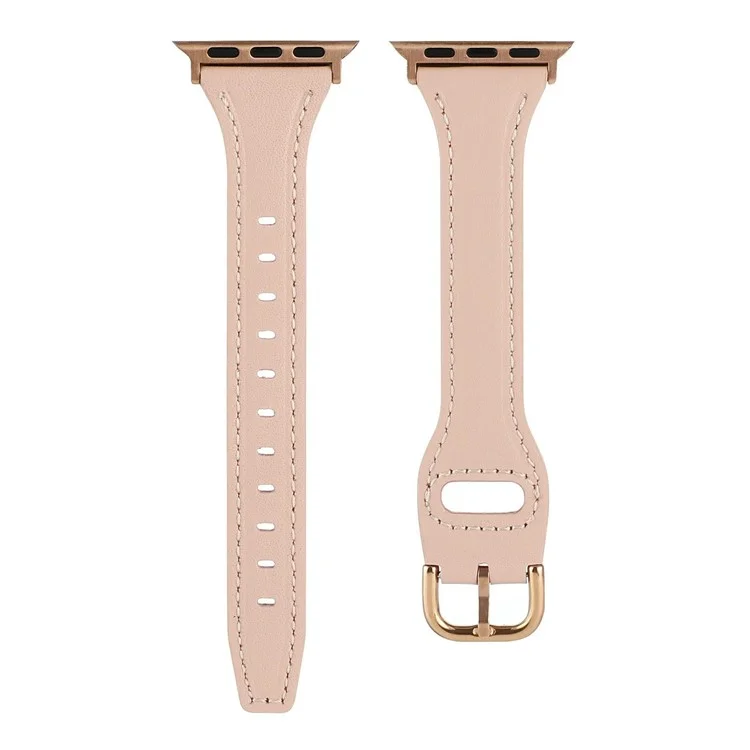 Für Apple Watch Series 10 42mm / 9 8 7 41mm / SE (2023) SE (2022) SE 6 5 4 40mm / 3 2 1 38mm Echtes Rindslederband - Rosa+Rosengold Schnalle