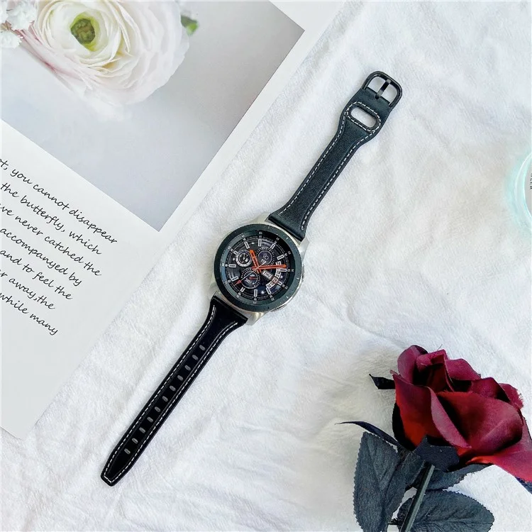 Per Huawei Watch GT 4 41mm / Garmin Venu 3S Cinturino in vera pelle bovina 20mm - Nero+Fibbia Nera