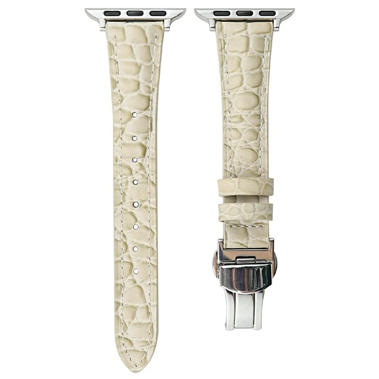 pour la série apple watch 10 42mm / 9 8 7 41 mm / se (2023) se (2022) se 6 5 4 40 mm / 3 2 1 strape de textre crocodile 38mm - beige + boucle argentée