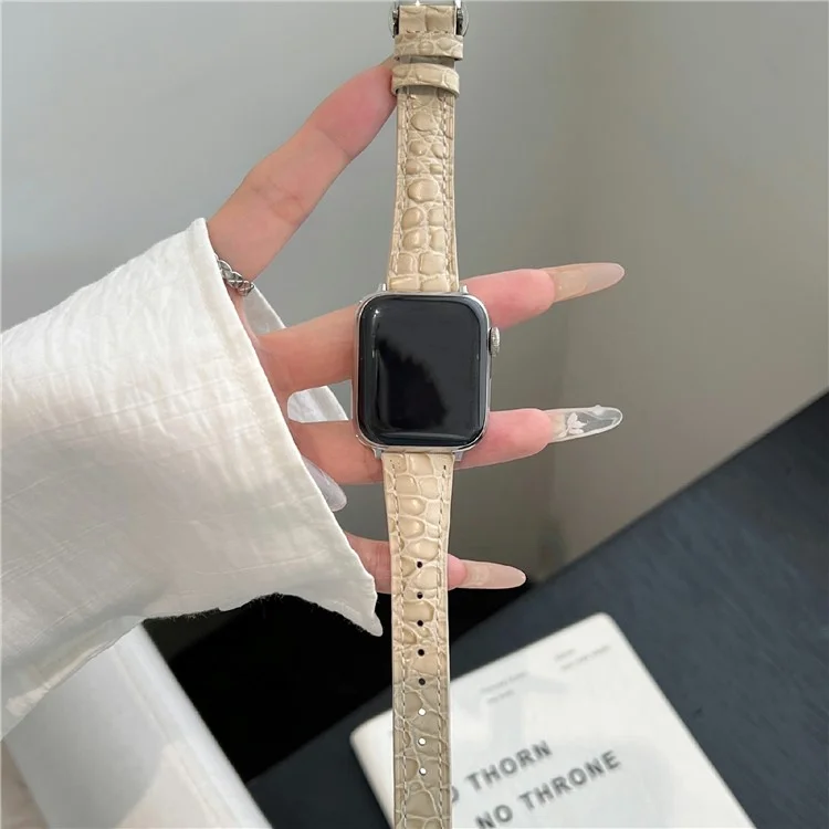 pour la série apple watch 10 42mm / 9 8 7 41 mm / se (2023) se (2022) se 6 5 4 40 mm / 3 2 1 strape de textre crocodile 38mm - beige + boucle argentée