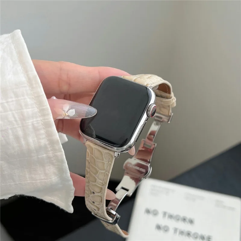 pour la série apple watch 10 42mm / 9 8 7 41 mm / se (2023) se (2022) se 6 5 4 40 mm / 3 2 1 strape de textre crocodile 38mm - beige + boucle argentée