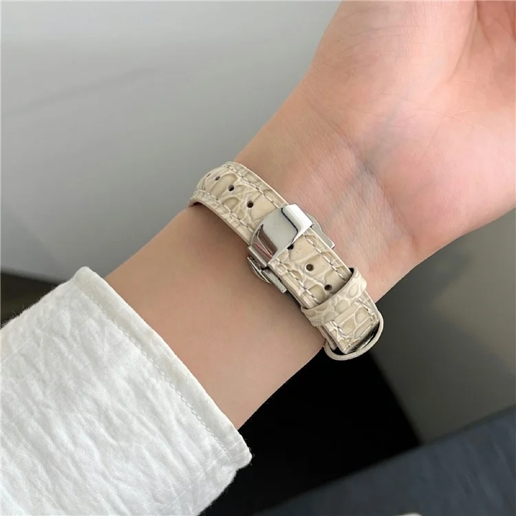 pour la série apple watch 10 42mm / 9 8 7 41 mm / se (2023) se (2022) se 6 5 4 40 mm / 3 2 1 strape de textre crocodile 38mm - beige + boucle argentée