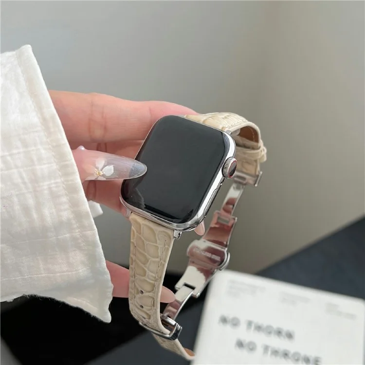 pour apple watch 10 46 mm / ultra 2 / ultra 49 mm / 9 8 7 45 mm / se (2023) se (2022) se 6 5 4 44 mm / 3 2 1 strape de texturation de crocodile 42mm - blanc