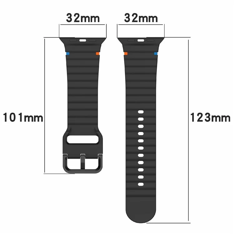 Silicone Strap for Apple Watch Series 10 42mm  /  Series 9 8 7 41mm  /  SE (2023) SE (2022) SE 6 5 4 40mm  /  3 2 1 38mm Band - Black