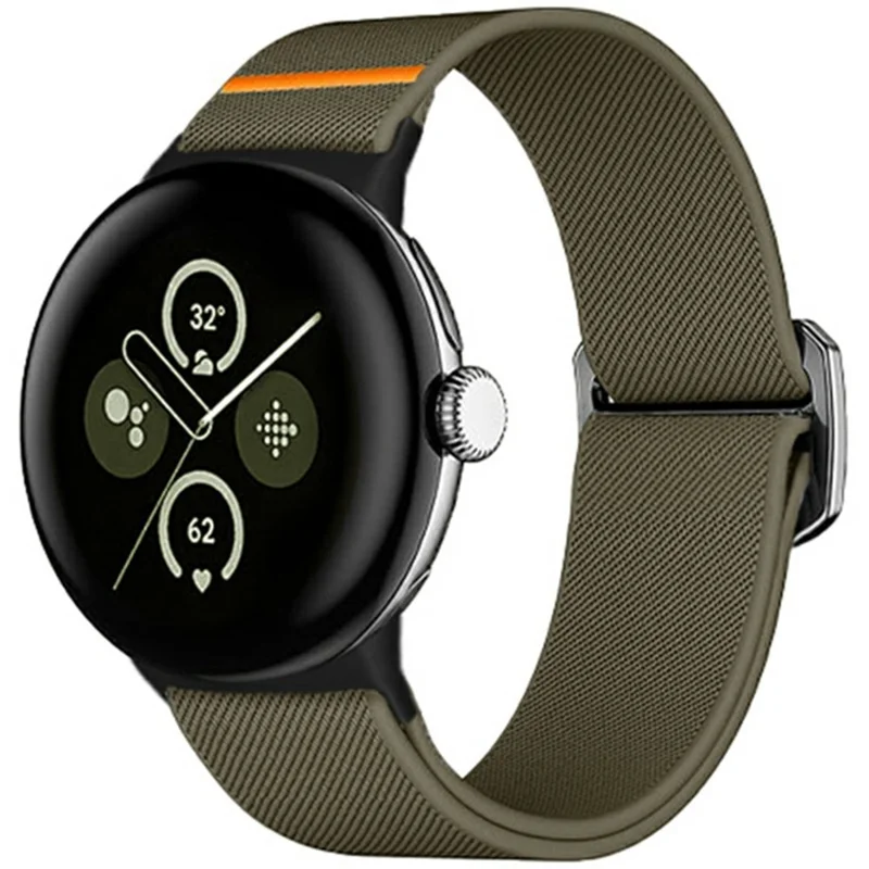 شريط نايلون لساعة Google Pixel Watch 3 41 مم / Watch 2 / حزام ساعة بديل مرن لساعة Pixel - أخضر عسكري