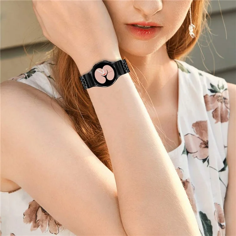 For Samsung Galaxy Watch7 44mm 40mm Metal Watch Band 7-Beads Strap with Quick Release Connector - Black