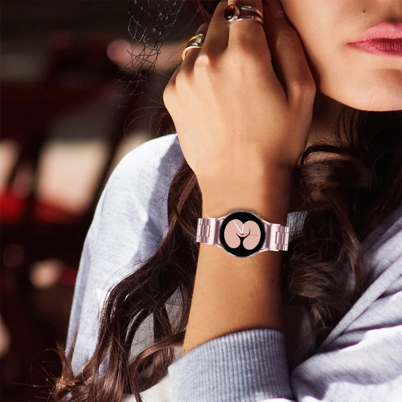 For Samsung Galaxy Watch7 40mm / 44mm Strap Quick Release Connector Stainless Steel Watch Band - Rose Pink