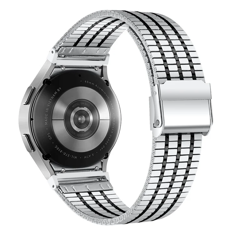 For Samsung Galaxy Watch7 44mm 40mm Watch Band 7-Beads Stainless Steel Wrist Strap - Silver+Black