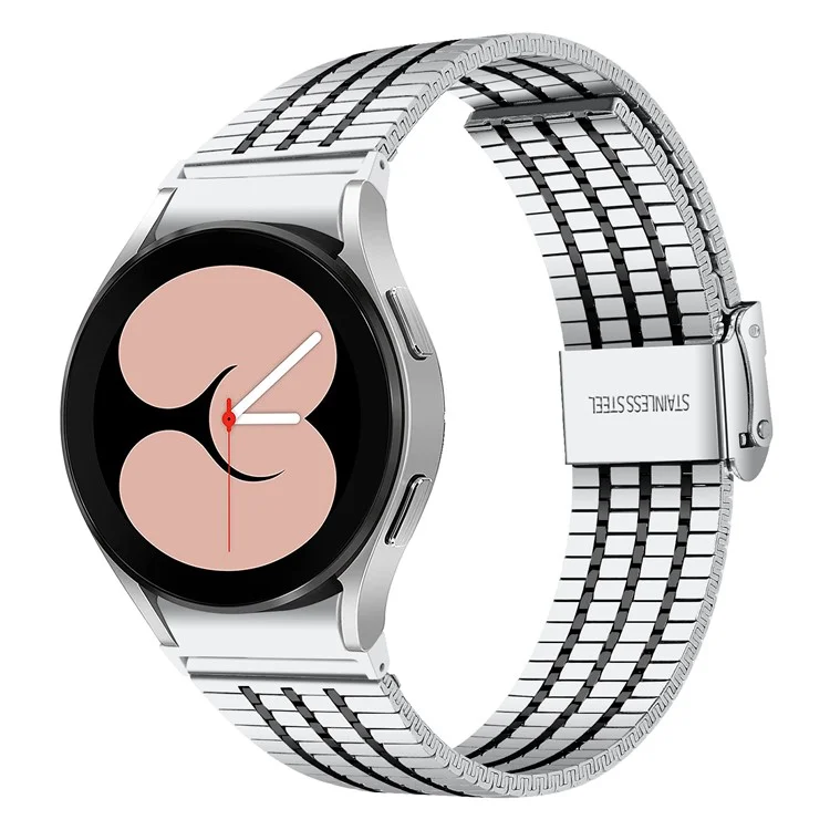 For Samsung Galaxy Watch7 44mm 40mm Watch Band 7-Beads Stainless Steel Wrist Strap - Silver+Black
