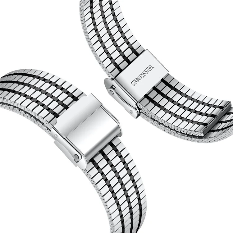 For Samsung Galaxy Watch7 44mm 40mm Watch Band 7-Beads Stainless Steel Wrist Strap - Silver+Black
