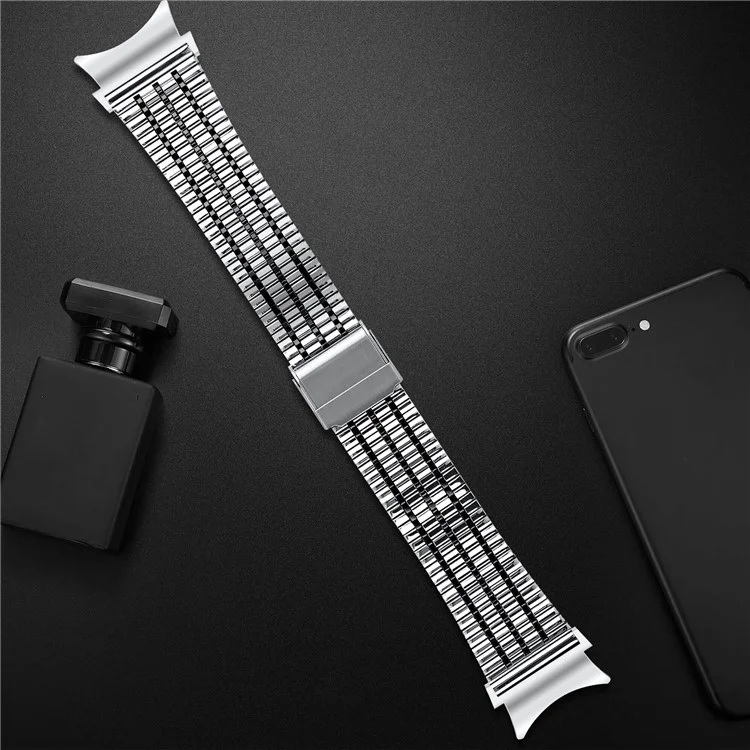 For Samsung Galaxy Watch7 44mm 40mm Watch Band 7-Beads Stainless Steel Wrist Strap - Silver+Black