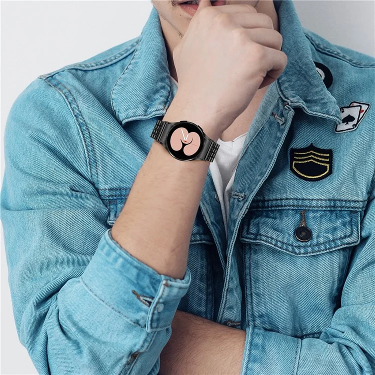 For Samsung Galaxy Watch7 44mm 40mm Watch Band 7-Beads Stainless Steel Wrist Strap - Black