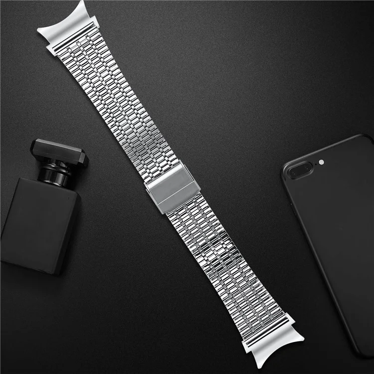 For Samsung Galaxy Watch7 44mm / 40mm Replacement Band with Connector 7-Bead Stainless Steel Smart Watch Strap, Silver