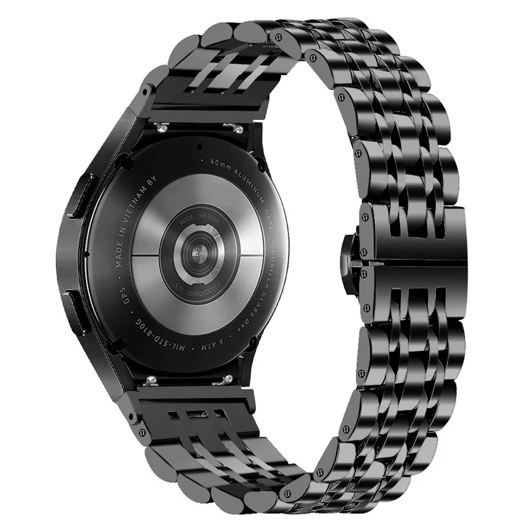 Für Samsung Galaxy Watch7 44mm / 40mm Edelstahlband 7-Perlen Smart Watch Armband mit Verbindungsstück - Schwarz
