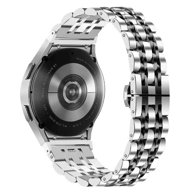 For Samsung Galaxy Watch7 44mm / 40mm Stainless Steel Band 7-Bead Smart Watch Strap with Connector - Silver / Black