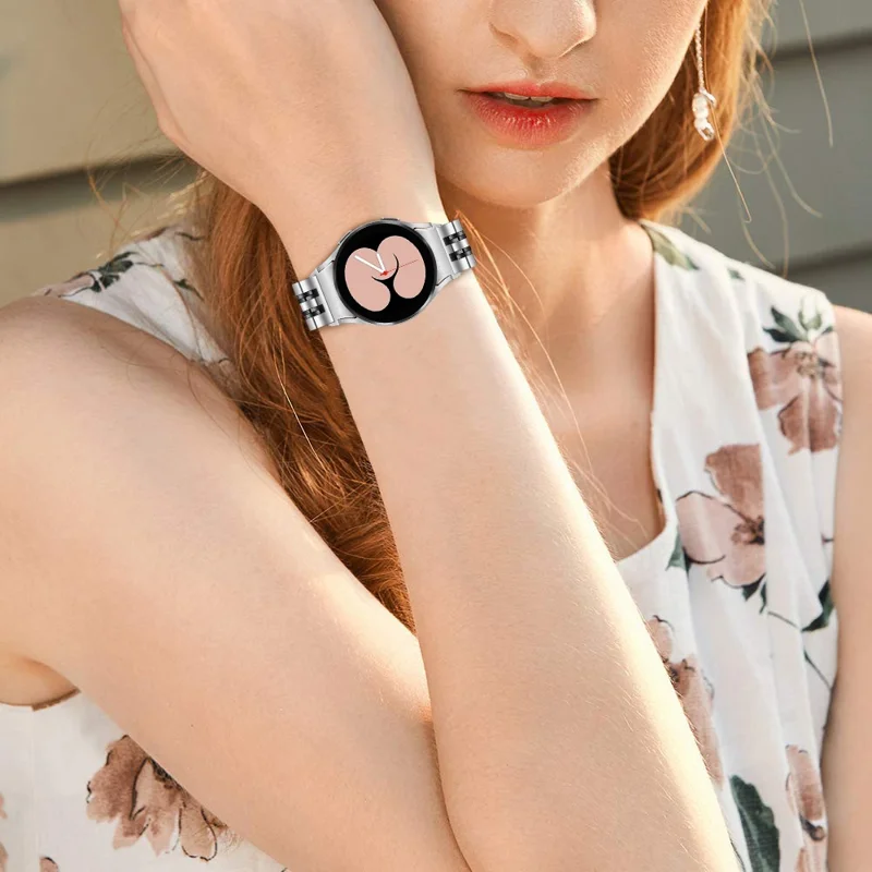 For Samsung Galaxy Watch7 44mm / 40mm Stainless Steel Band 7-Bead Smart Watch Strap with Connector - Silver / Black