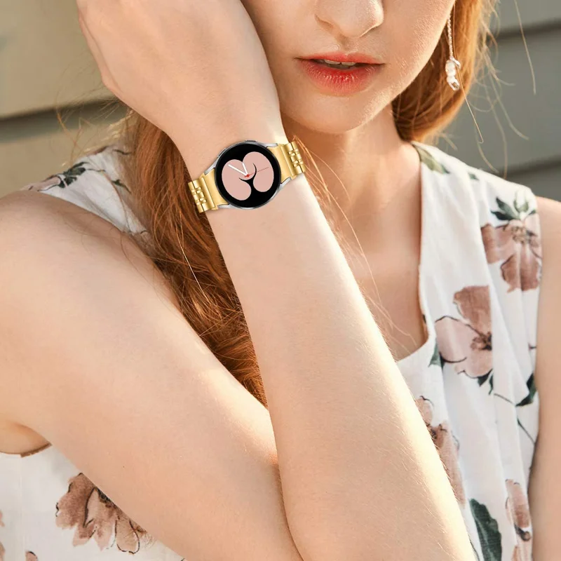 For Samsung Galaxy Watch7 44mm / 40mm Stainless Steel Band 7-Bead Smart Watch Strap with Connector - Gold