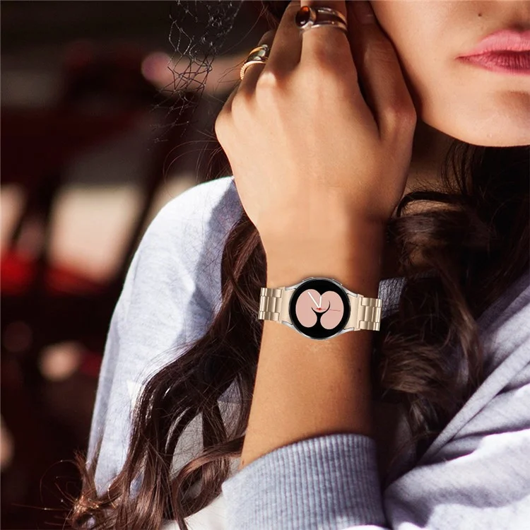 Für Samsung Galaxy Watch7 44mm 40mm Edelstahlarmband 3-Perlen Handgelenksmanschette - Retro-Gold