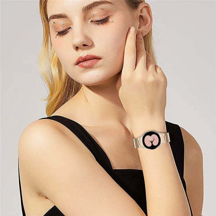 Für Samsung Galaxy Watch7 44mm 40mm Edelstahlarmband 3-Perlen Handgelenksmanschette - Retro-Gold