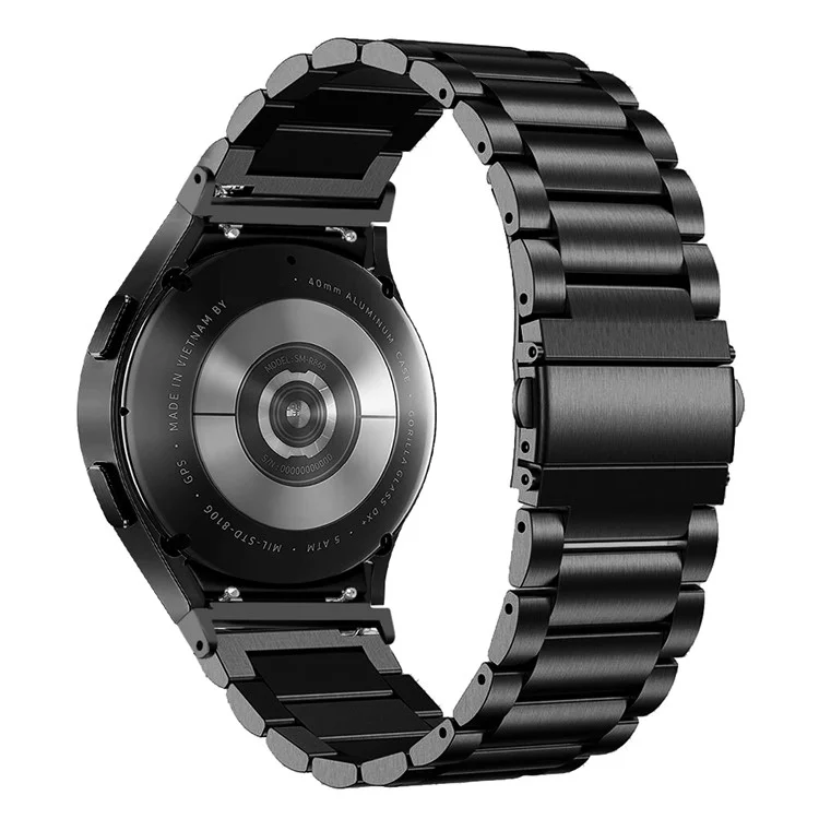 For Samsung Galaxy Watch7 44mm 40mm Stainless Steel Watch Band 3-Beads Wrist Strap - Black