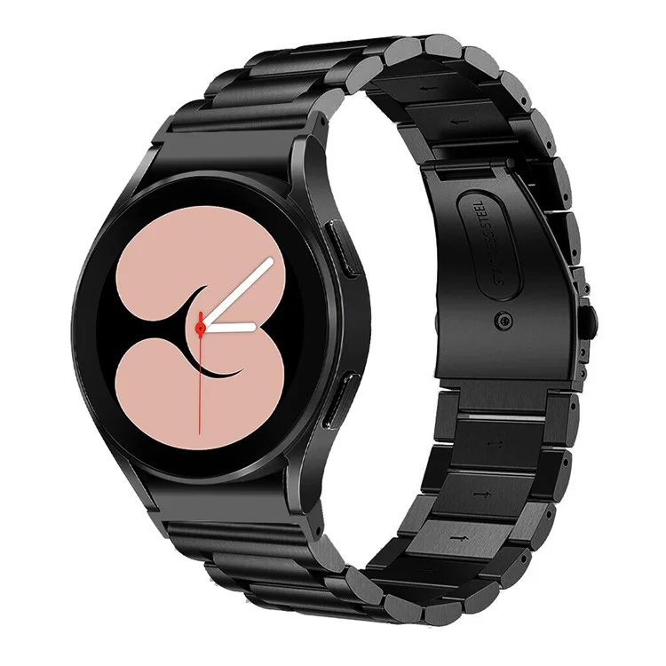 For Samsung Galaxy Watch7 44mm 40mm Stainless Steel Watch Band 3-Beads Wrist Strap - Black