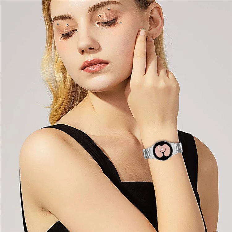For Samsung Galaxy Watch7 44mm / 40mm Stainless Steel Band 3-Bead Smart Watch Strap with Connector, Silver