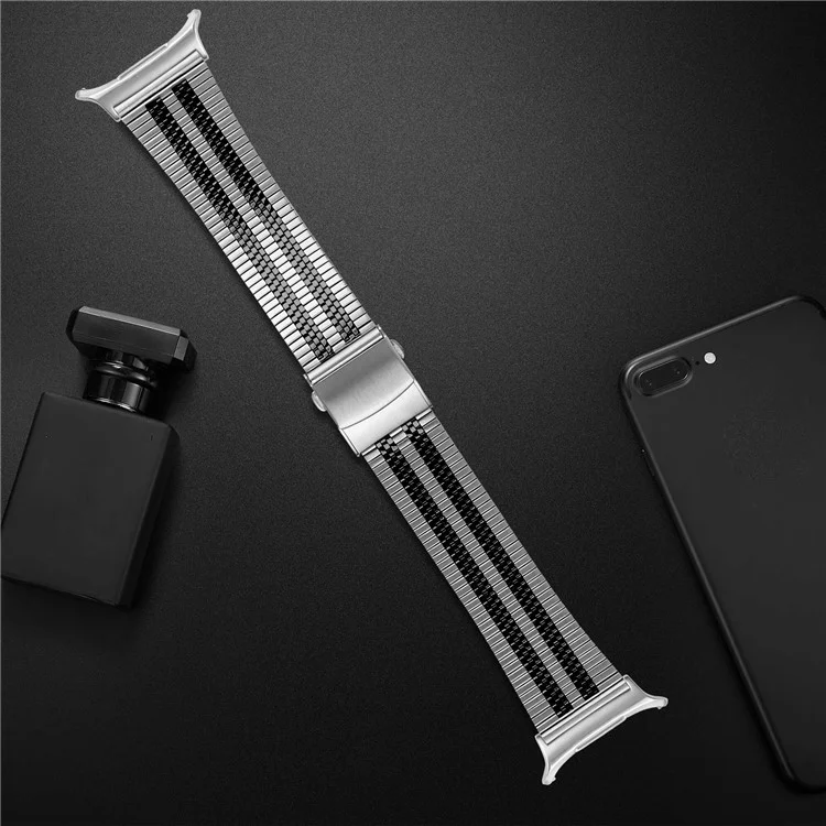 Para Samsung Galaxy Watch Ultra 47mm Correa del Reloj Acero Inoxidable 5-Bolas Muñeca Correa - Plata+Negro