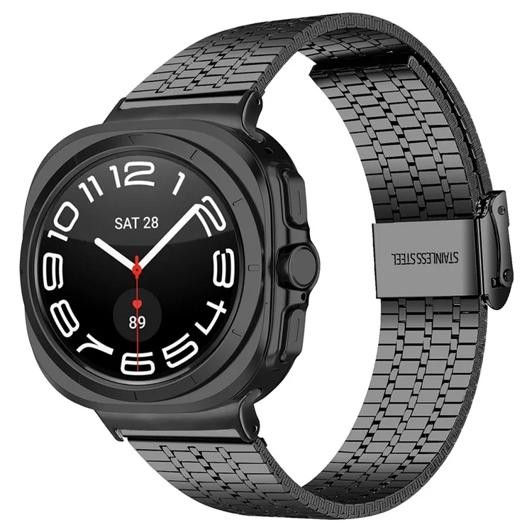 For Samsung Galaxy Watch Ultra 47mm Watch Band Stainless Steel 7-Beads Wrist Strap - Black