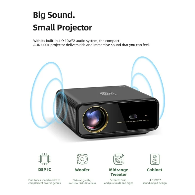 AUN U001 1080P 4K Projector Android 11 2+16GB Projector 3D LED Home Theater Support Zoom - AU Plug