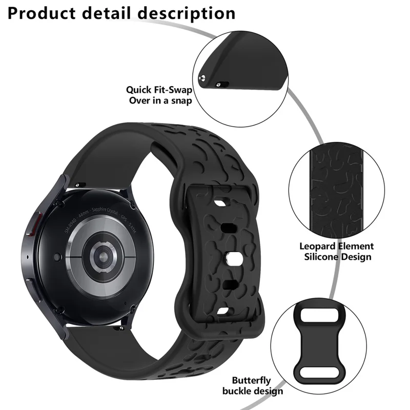 KALEBOL 20mm Bracelet en silicone pour Huawei Watch GT 3 42mm / GT 3 Pro 43mm Texture léopard - Noir
