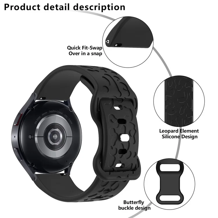 KALEBOL 18mm Silikonarmband für Huawei Watch GT 4 41mm / Garmin Venu 3S Leopardenmuster Armband - Schwarz