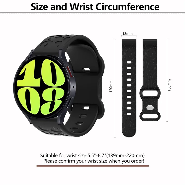 KALEBOL 18mm Silikonarmband für Huawei Watch GT 4 41mm / Garmin Venu 3S Leopardenmuster Armband - Schwarz