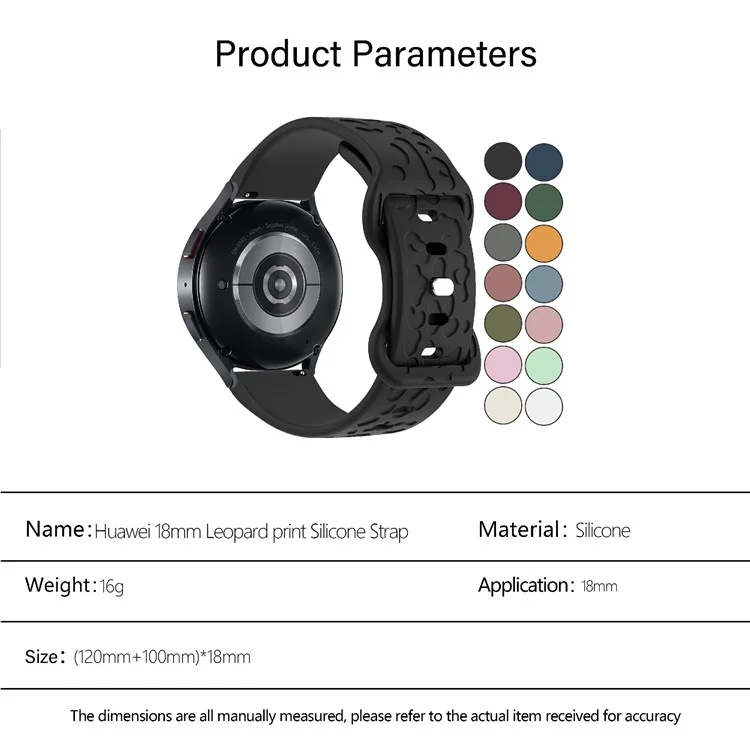 KALEBOL 18mm Silikonarmband für Huawei Watch GT 4 41mm / Garmin Venu 3S Leopardenmuster Armband - Schwarz