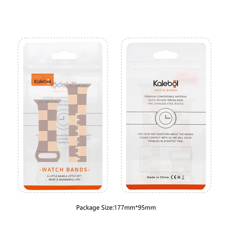 KALEBOL Silicone Strap for Apple Watch Series 11 10 42mm / 9 8 7 41mm / SE3 SE2 SE 6 5 4 40mm / 3 2 1 38mm Checkerboard Watch Band  Light Brown