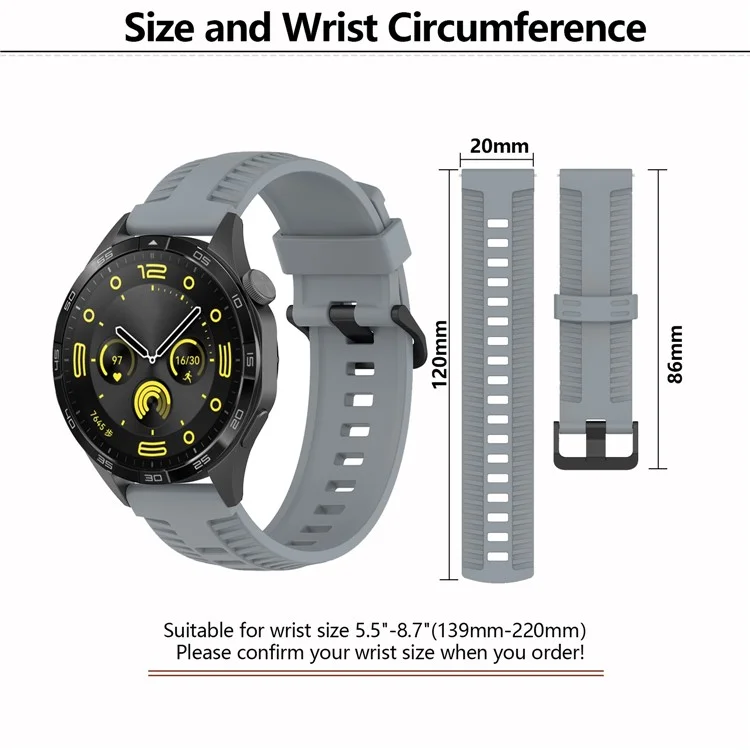 KALEBOL 20mm Watch Strap for Huawei Watch GT 3 42mm / GT 3 Pro 43mm Tire Texture Silicone Wrist Band - Grey