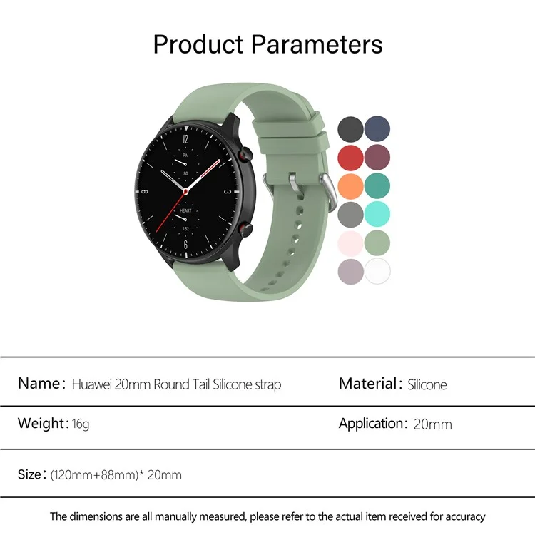 KALEBOL 20mm Sangle en silicone pour Huawei Watch GT 3 42mm / GT 3 Pro 43mm Bracelet de montre à extrémité ronde - Icy Lake Green