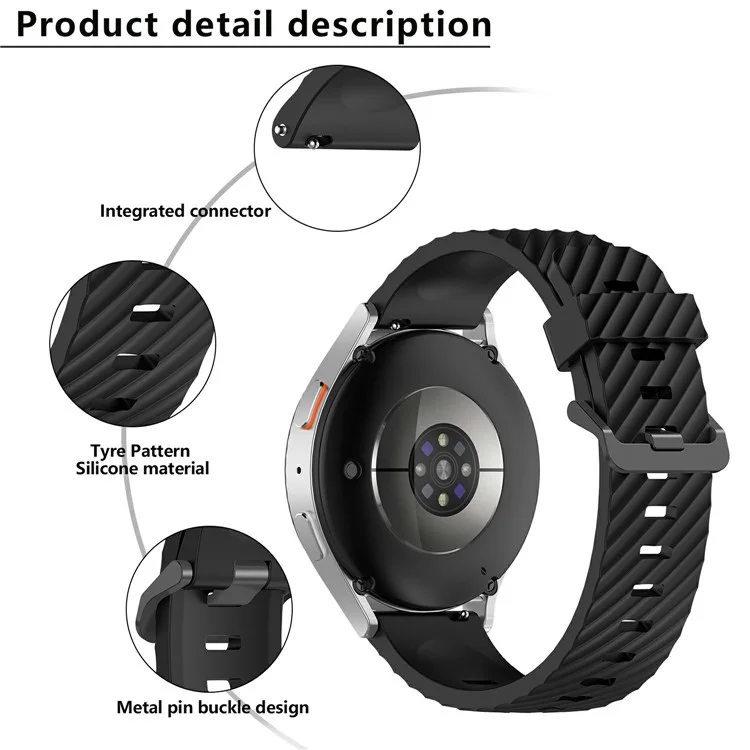 KALEBOL 22mm Silicone Band for Huawei Watch 4  /  4 Pro  /  GT 4 46mm Tire Pattern Watch Strap  - Black
