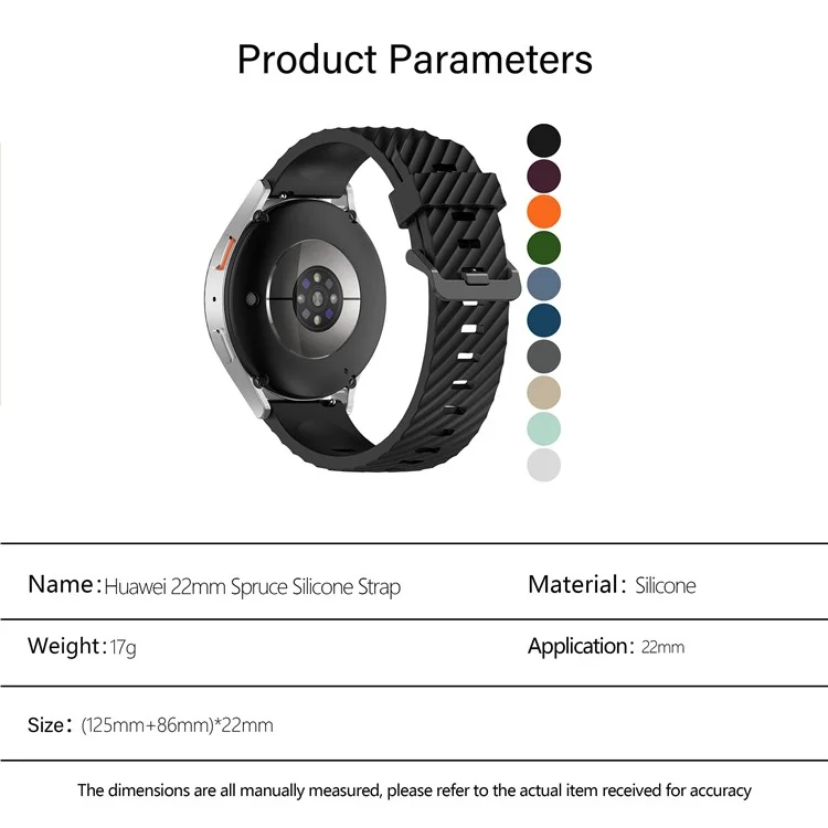 KALEBOL 22mm Silicone Band for Huawei Watch 4  /  4 Pro  /  GT 4 46mm Tire Pattern Watch Strap  - Black