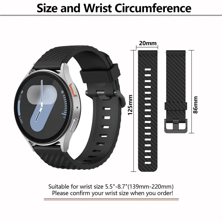 KALEBOL 20mm Silicone Band for Huawei Watch GT 3 42mm / GT 3 Pro 43mm Tire Pattern Watch Strap - Black