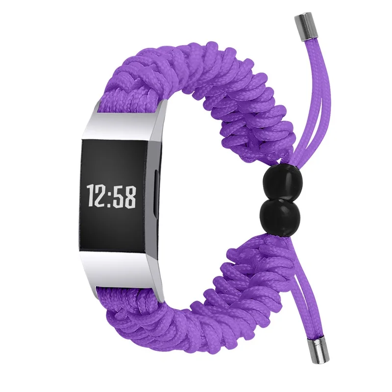 New Style Fashionable Braided Rope Adjustable Watchband Replacement for Fitbit Charge 3/4 - Purple